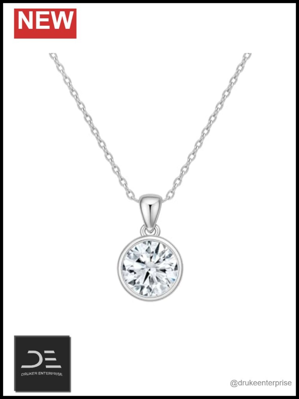 925 Sterling Silver Moissanite Bezel Solitaire Pendant Necklace 18 inch